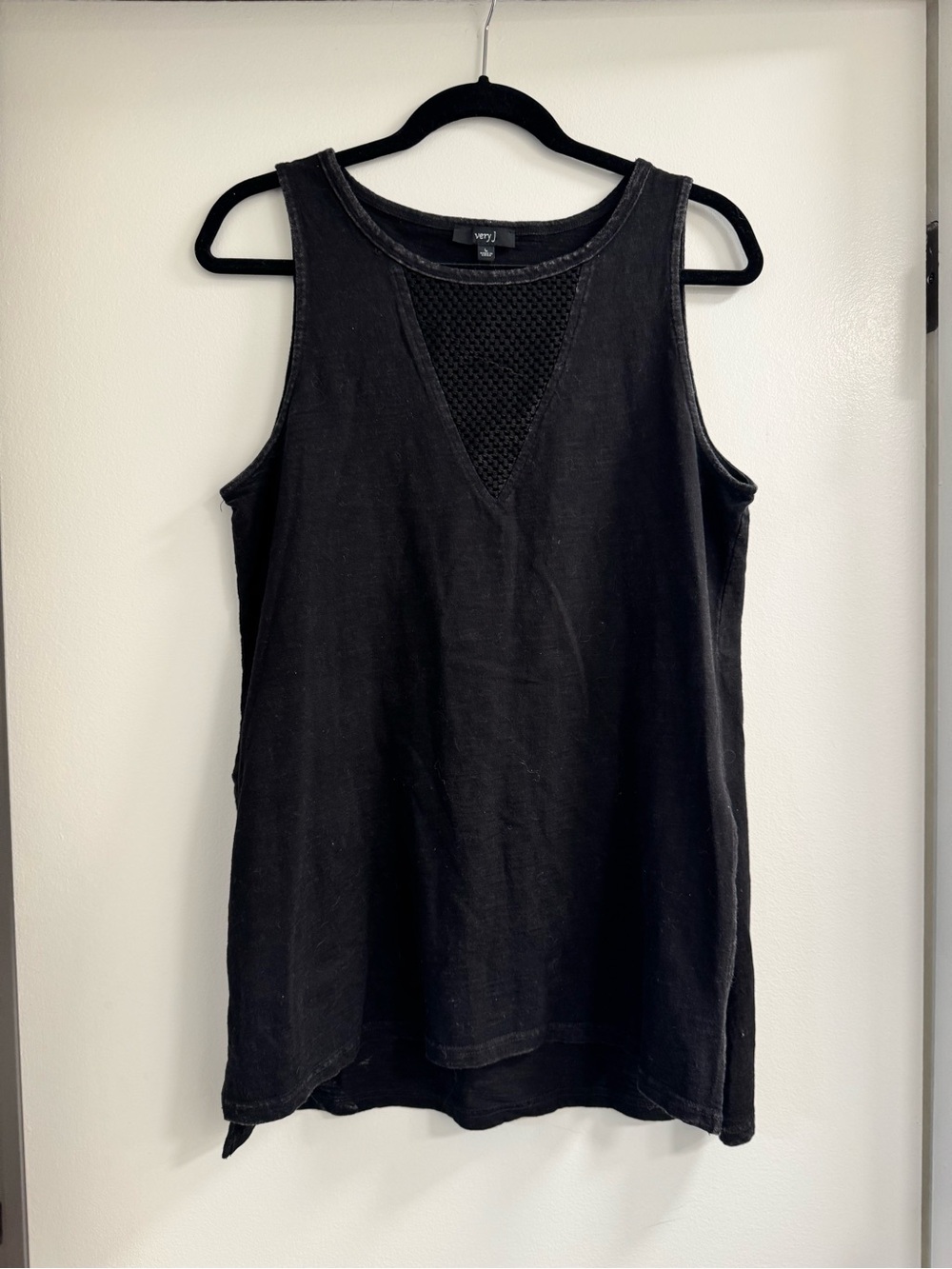 Very J Black Sleeveless Tank with Mesh V-Inset